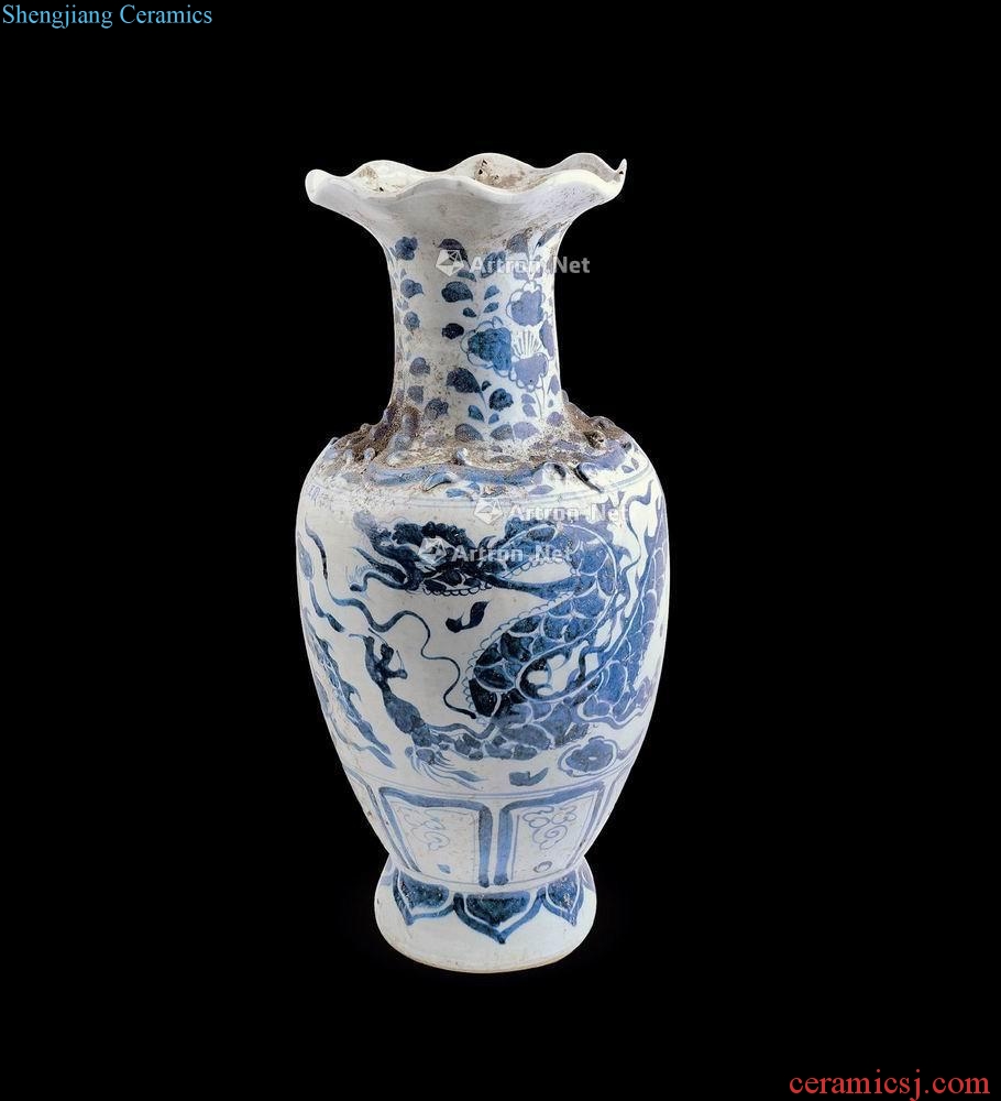 yuan Blue and white dragon grain heap of plastic flower bottle mouth