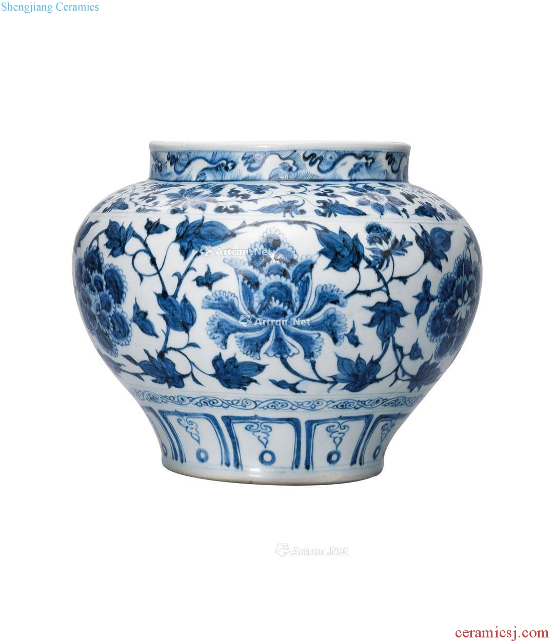 The yuan dynasty Blue and white peony grain big pot