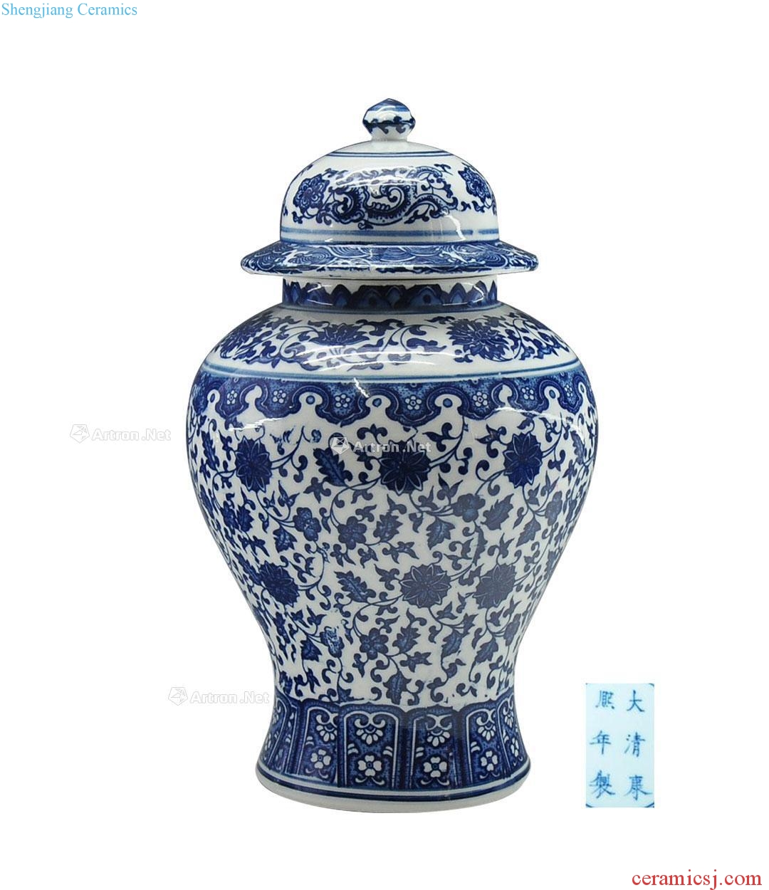 kangxi Blue and white lotus flower general grain tank