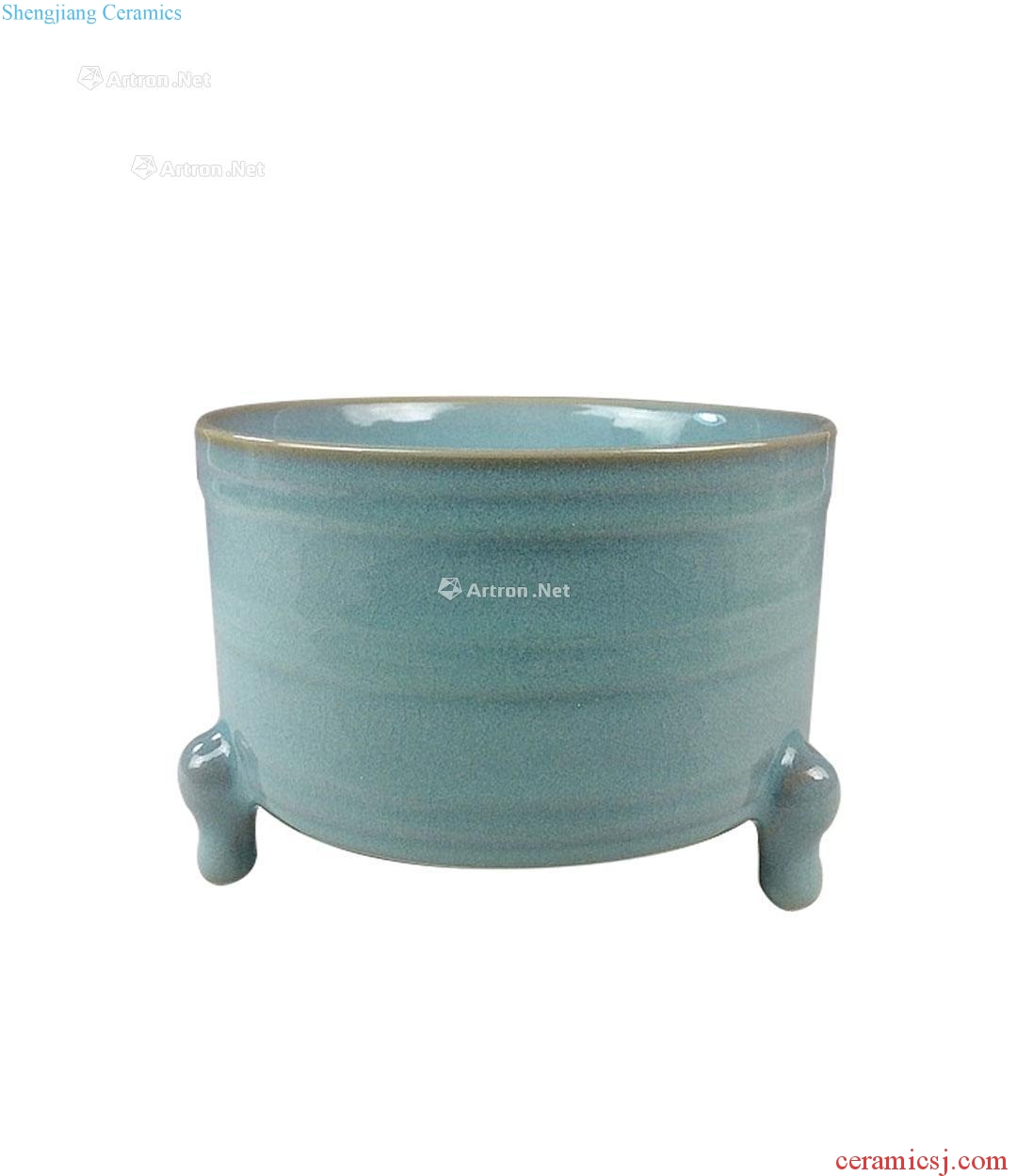 The southern song dynasty Longquan celadon three-legged spiral lines straight tube furnace