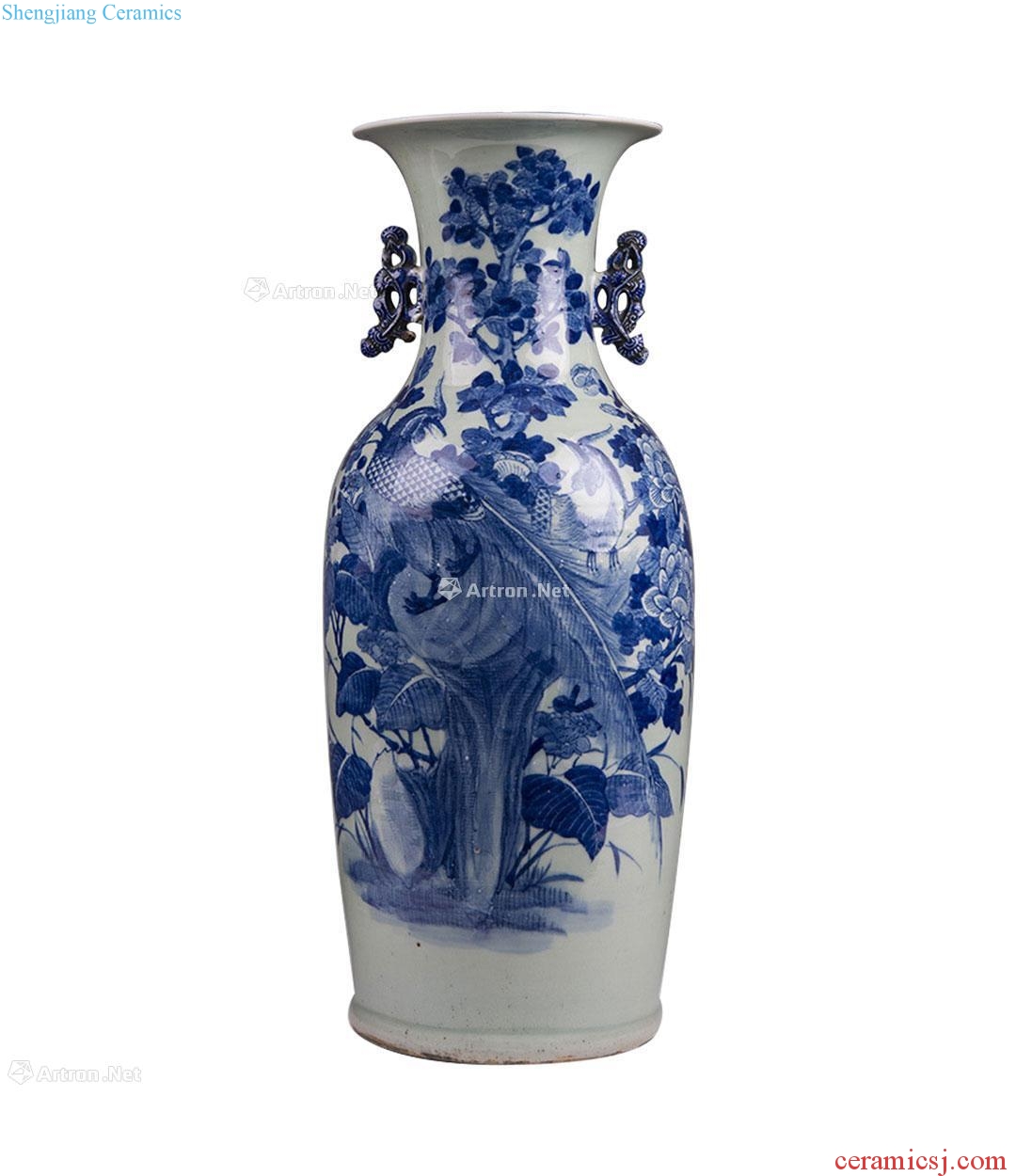 Kangxi pea green glaze blue and white with a silver spoon in her mouth off with a pair of bottle mouth