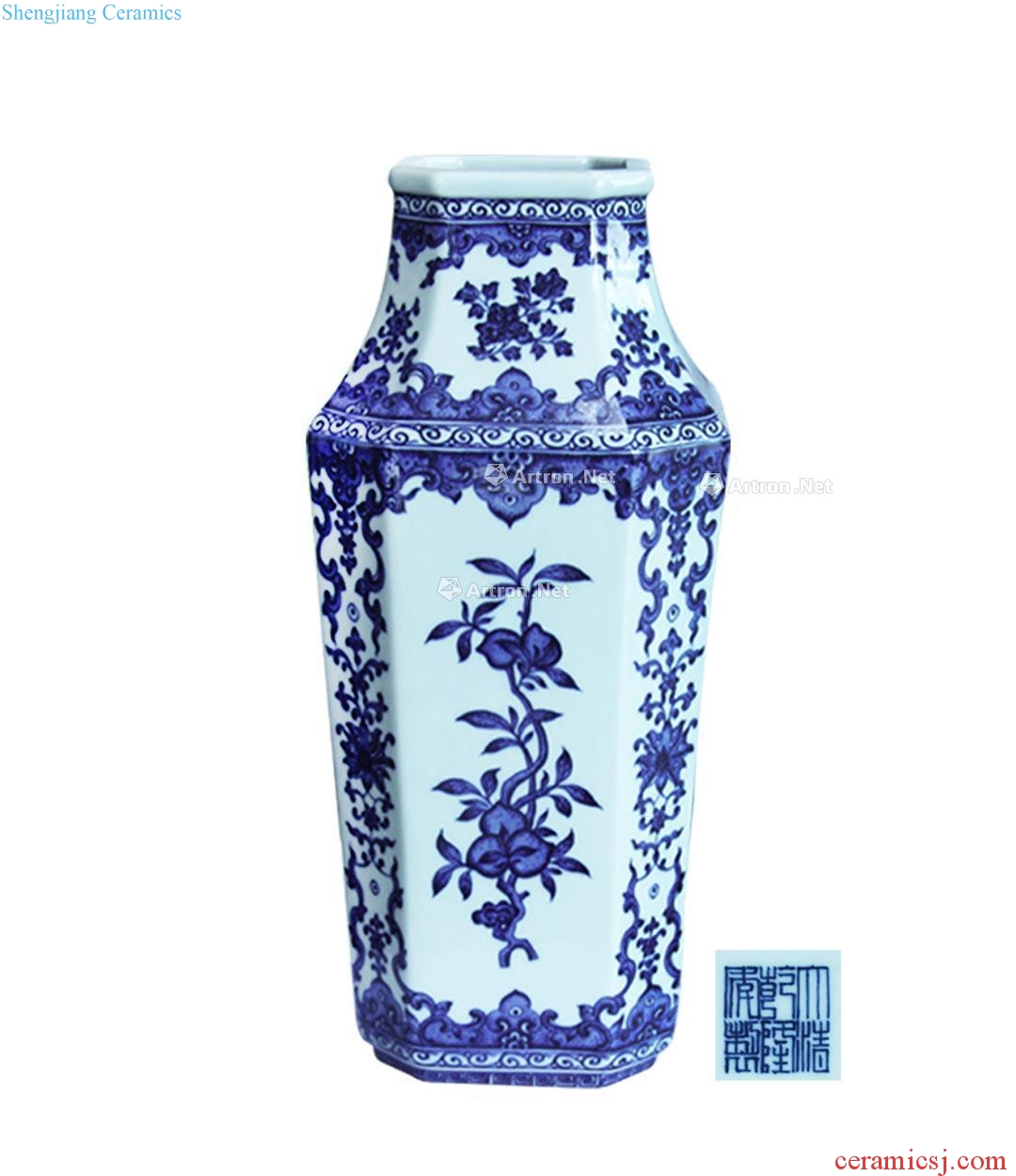 Qianlong blue-and-white fold branch fruit grain of eight square bottles