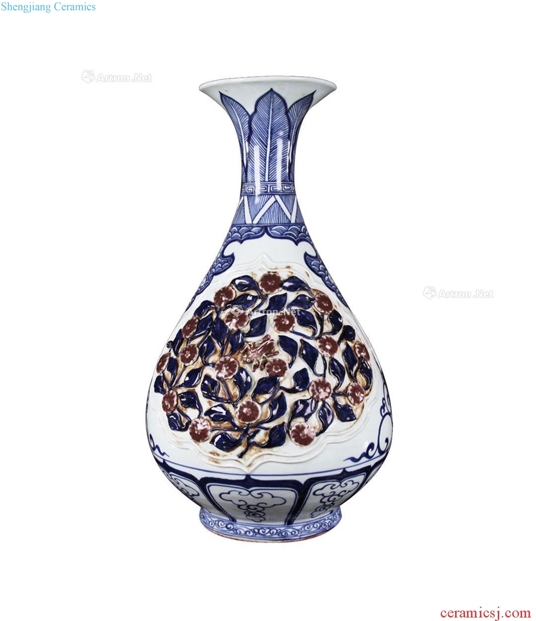 The yuan dynasty Blue and white youligong anaglyph fold branch lines okho spring bottle flowers