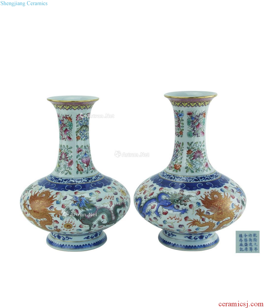 In the qing dynasty Blue and white dragon and grain left buccal bottle (a)