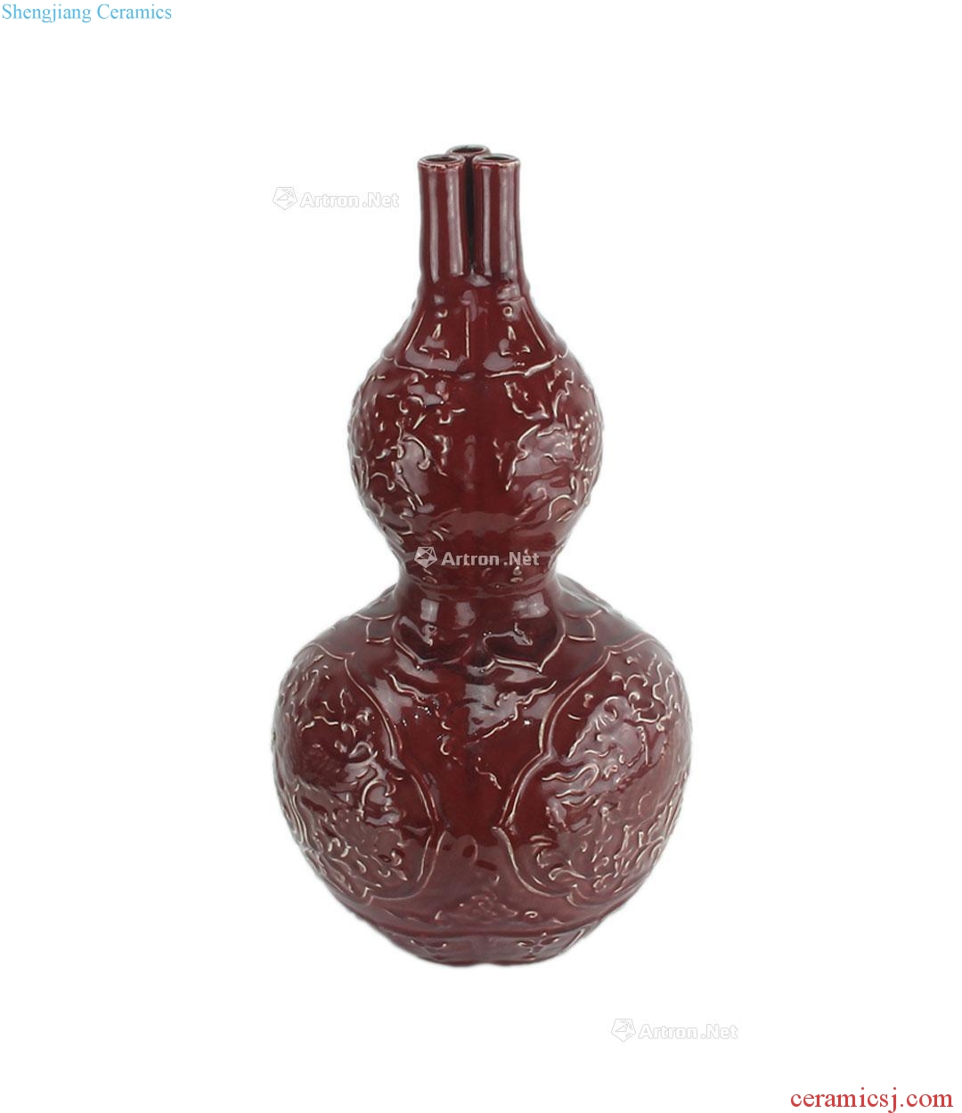 In the Ming dynasty Ruby red glaze fu lu shou three tube bottle gourd