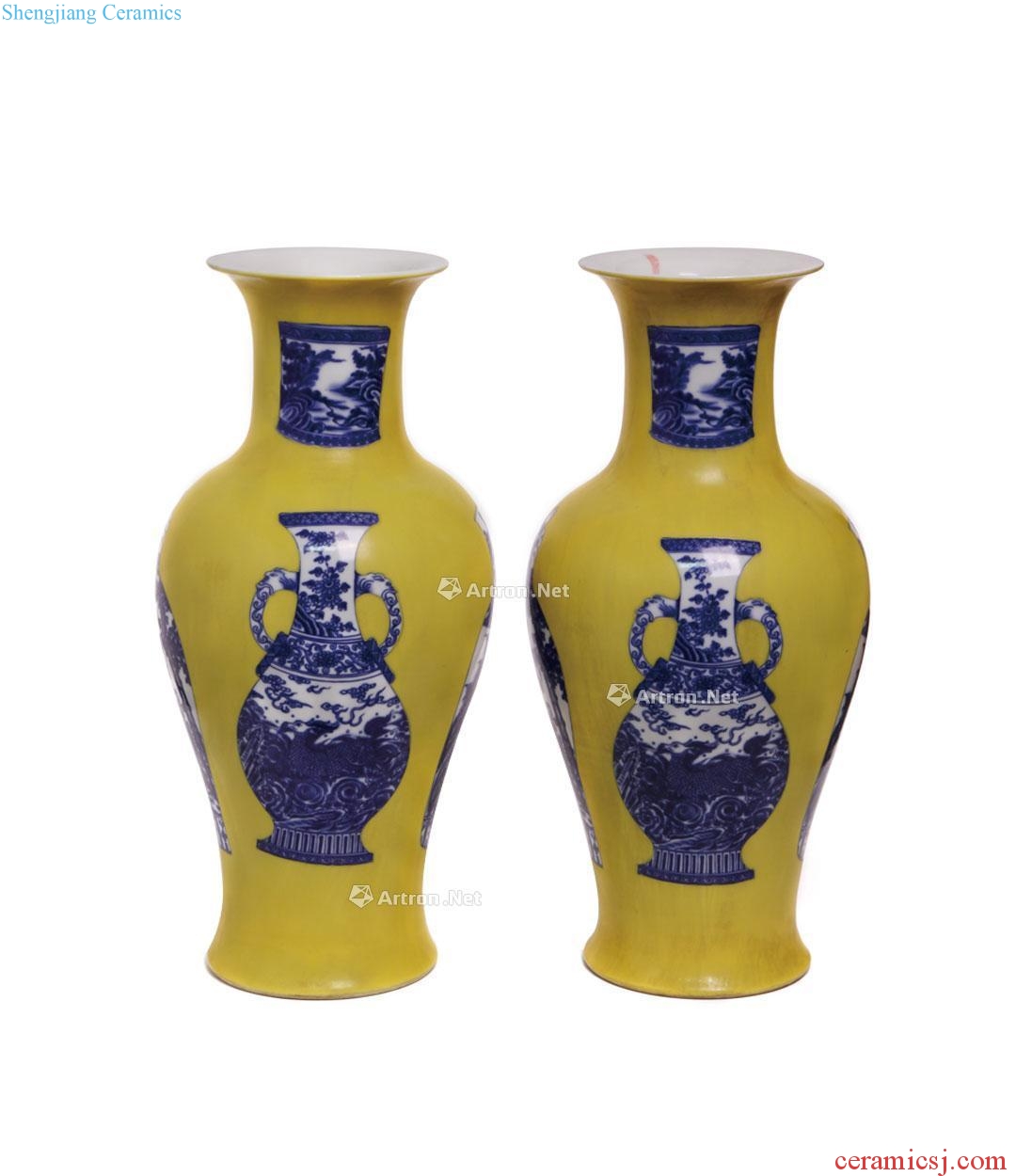 In the qing dynasty Yellow glaze blue bottle pot of grain big bottle