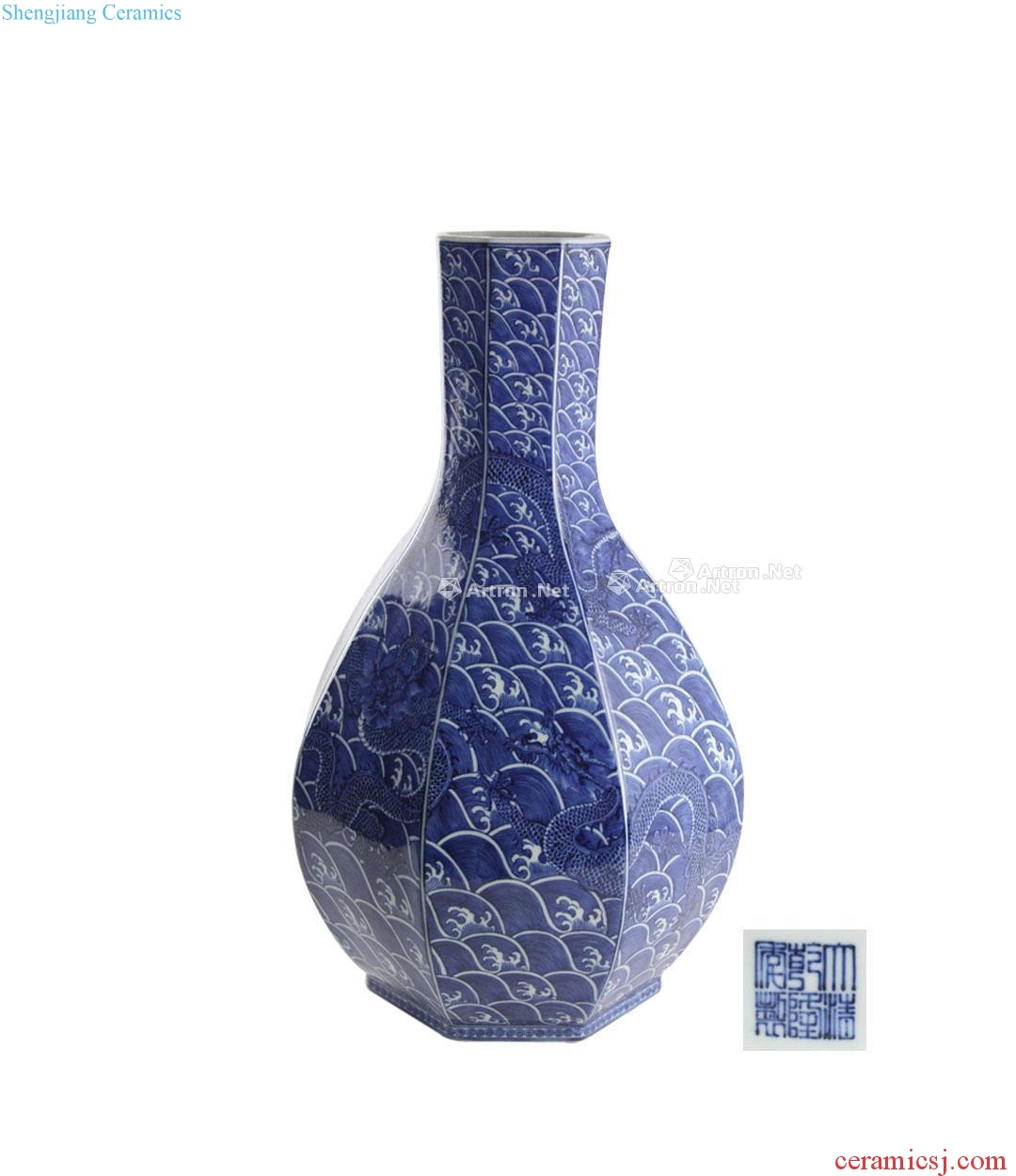 Emperor qianlong Blue and white dragon eight arrises bottles
