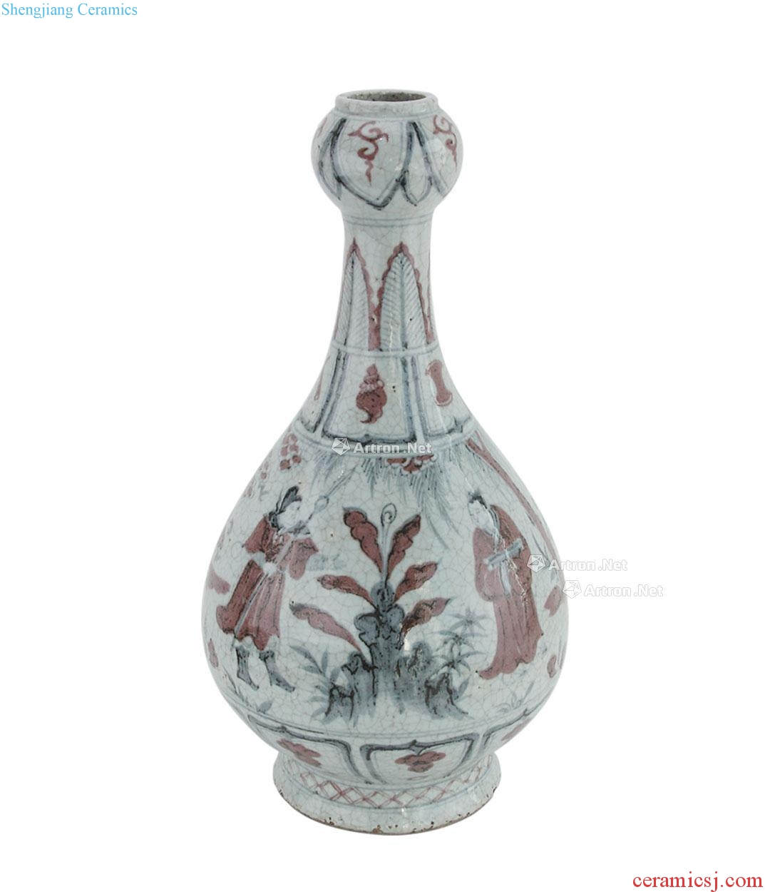 At the end of the yuan Ming Blue and white grain garlic bottle youligong characters