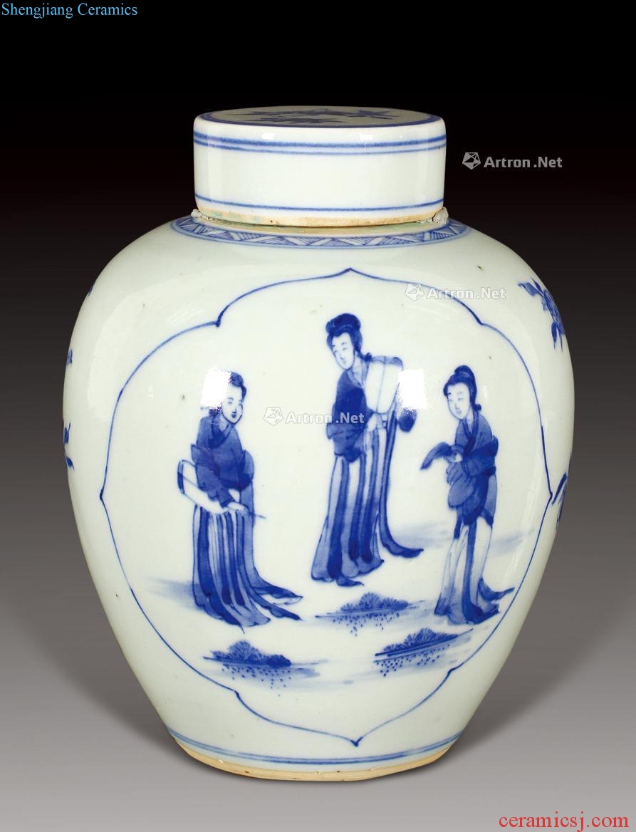 Kangxi porcelain figures cover tank