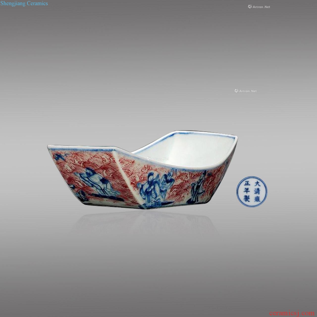 Qing dynasty blue and white tea boat youligong the eight immortals characters