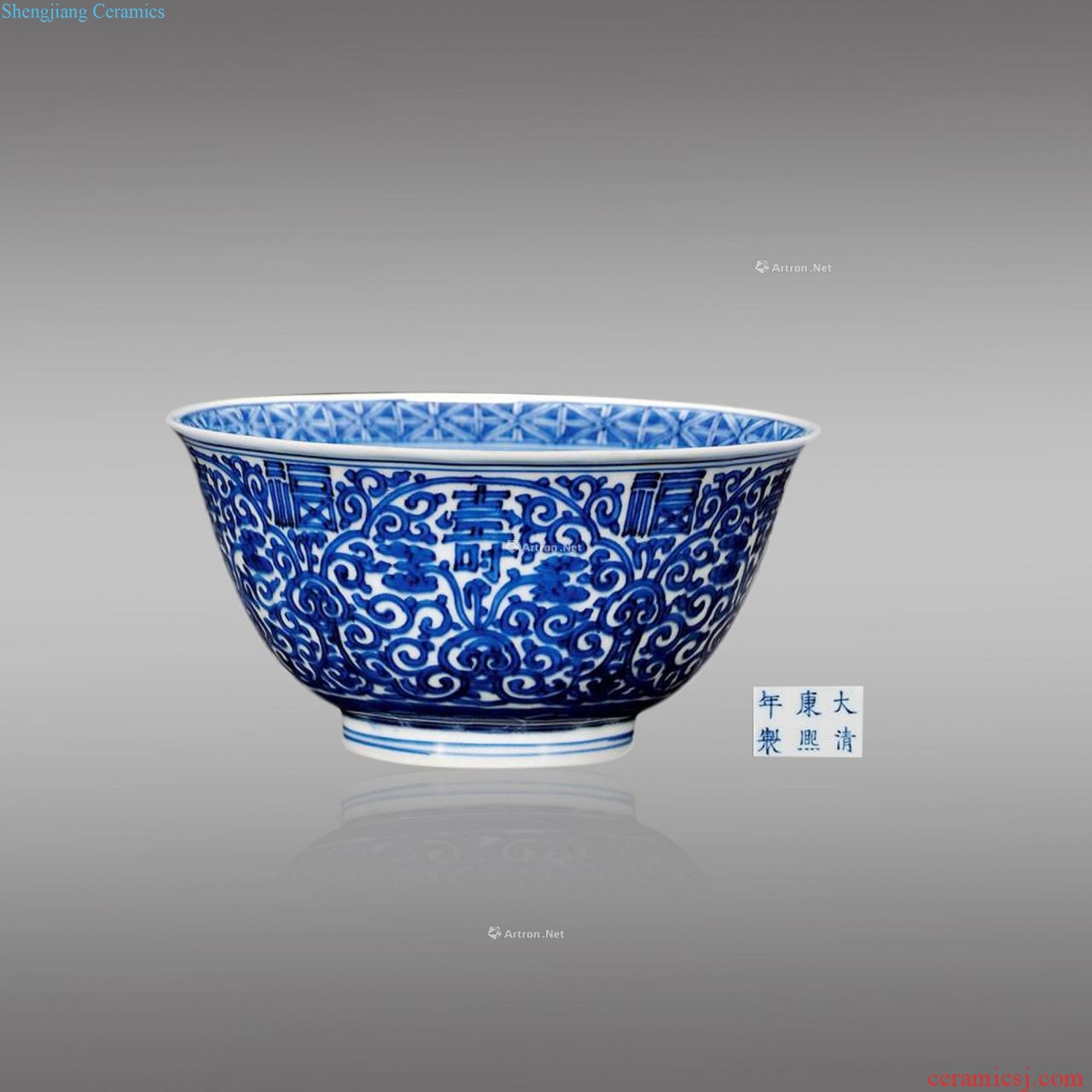 qing Blue and white branches live green-splashed bowls