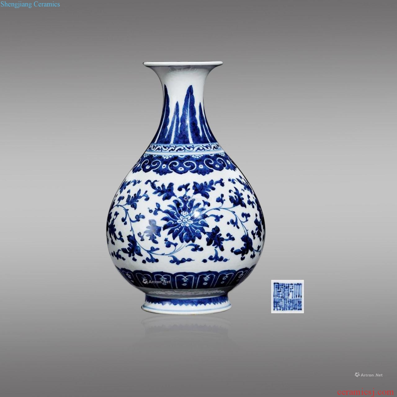 qing Blue and white flower grain okho spring bottle wrapped branches