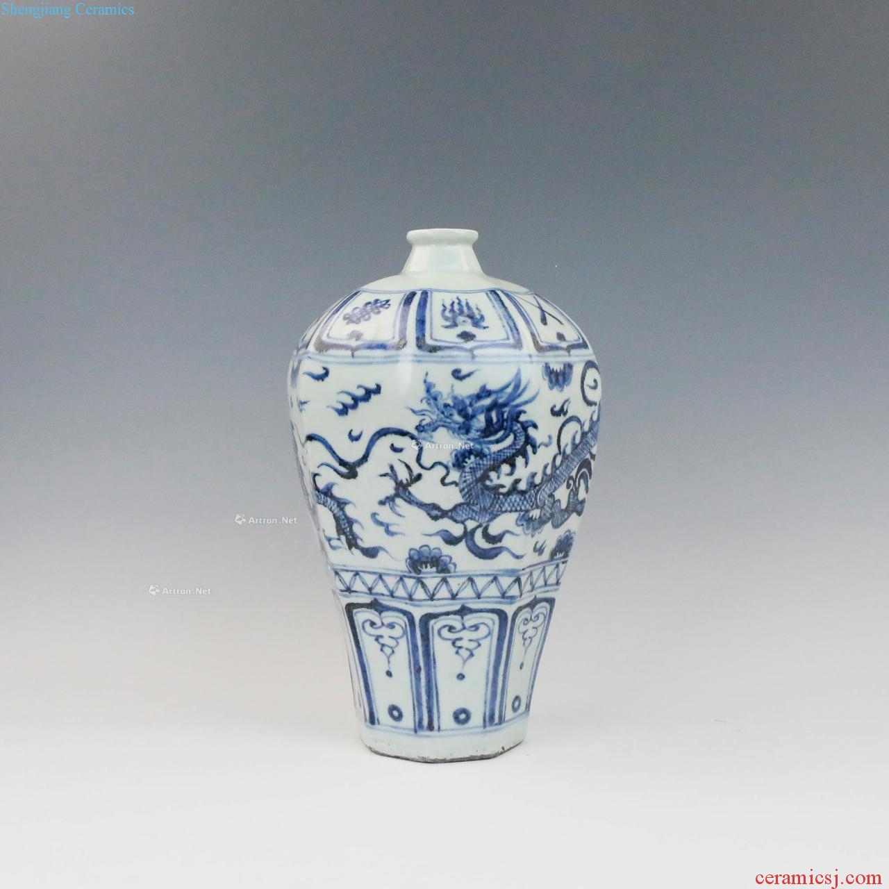 Yuan blue and white YunLongWen plum bottle
