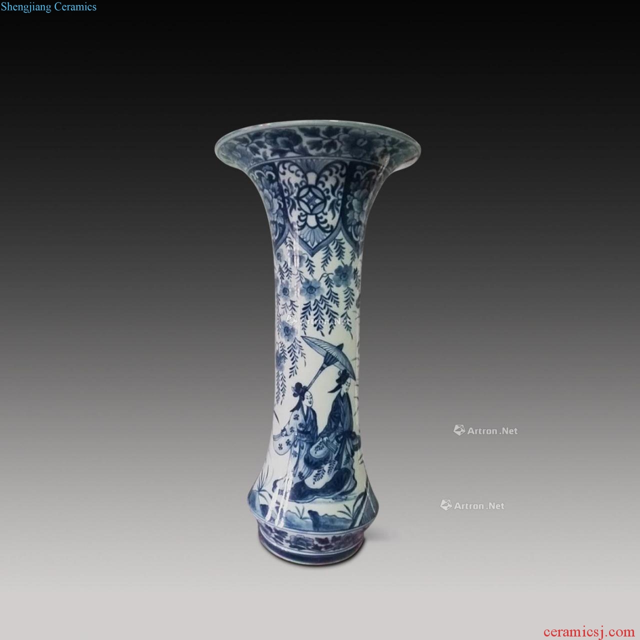 Ming, stories of blue and white vase with flowers