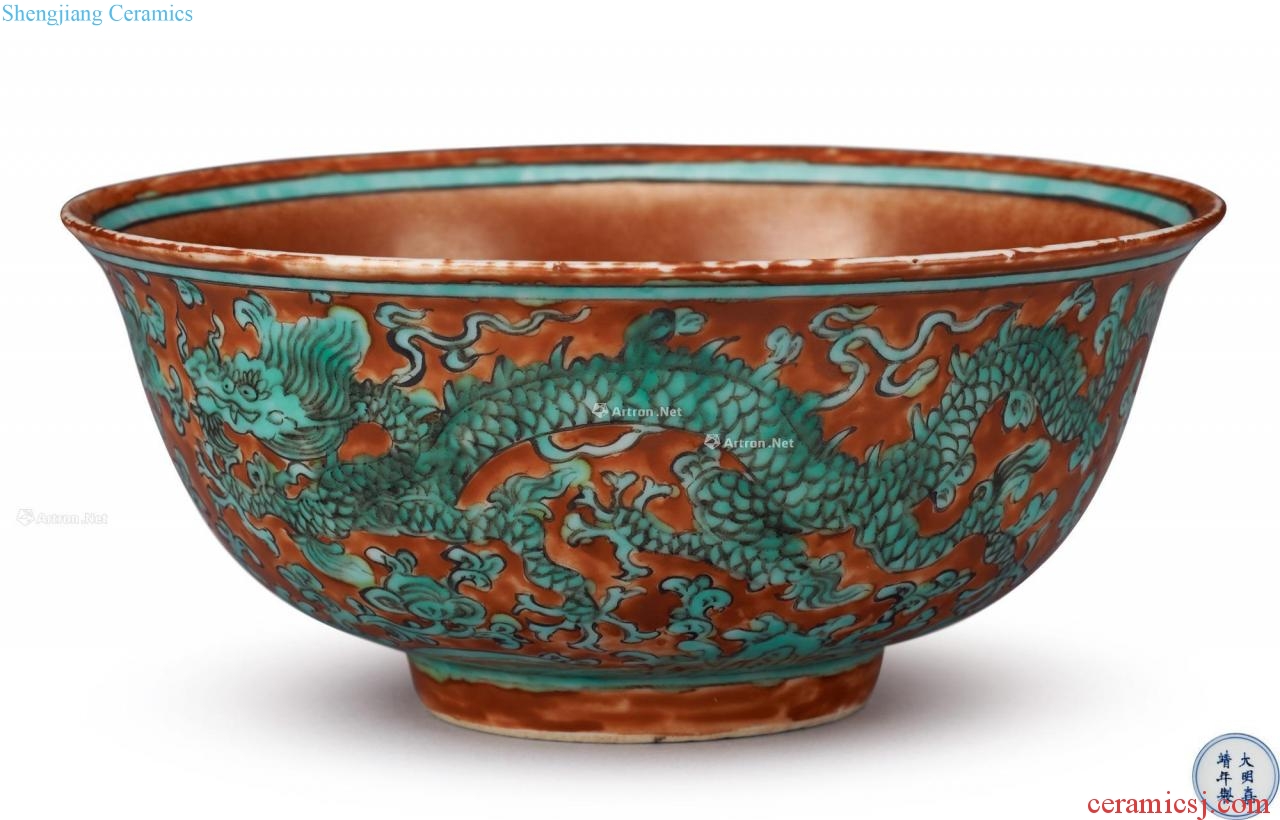 Ming jiajing self-identify red colour the sea dragon bowls