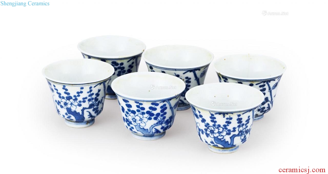 qing Blue and white shochiku mei figure cup (six guest)