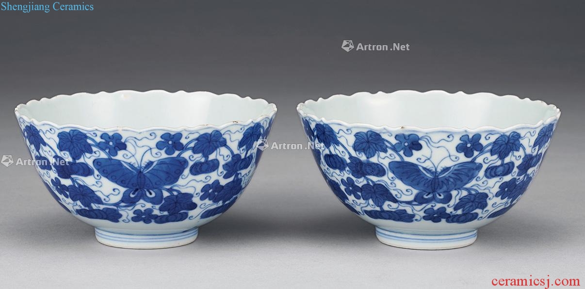 qing Blue and white flower butterfly tattoo bowl (a)