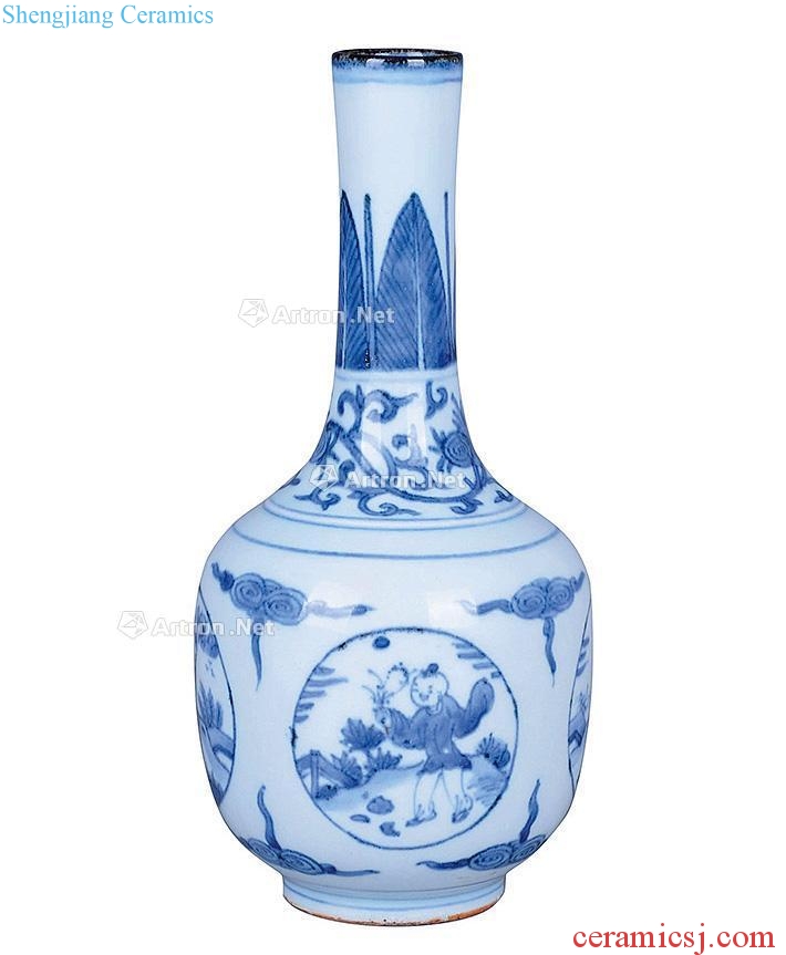 Ming Blue and white baby play the flask