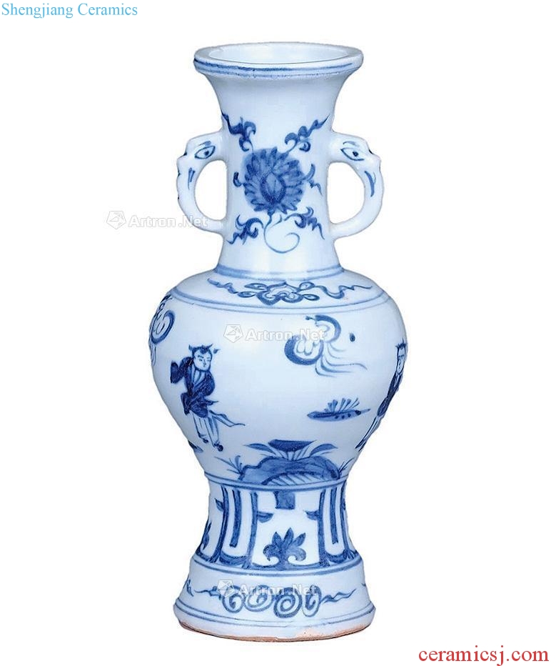 Ming Blue and white people object ear small bottle