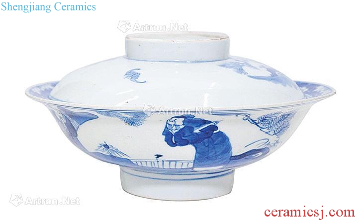 Qing dynasty blue and white characters tureen