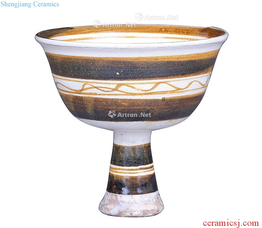 gold Magnetic state kiln craft colour lines associated with green 】 【 footed bowl
