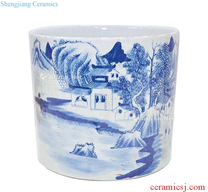 The qing emperor kangxi Blue and white landscape pen container