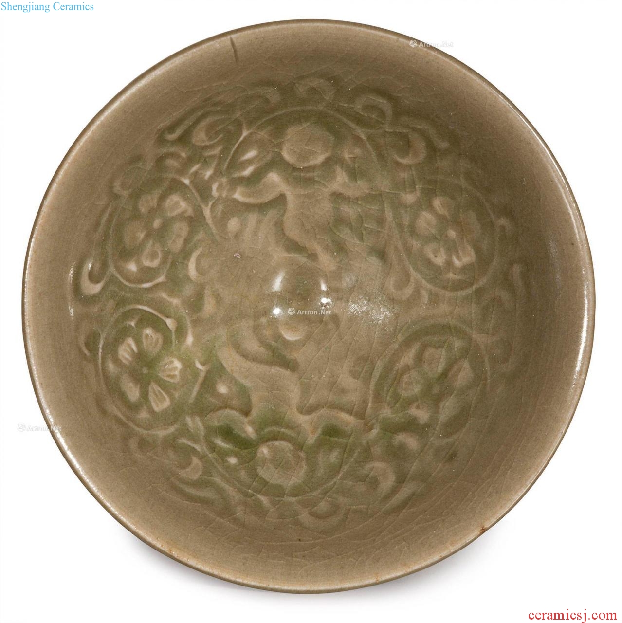 Northern song dynasty/gold Yao state kiln green glaze stamps child ZiWen bowl