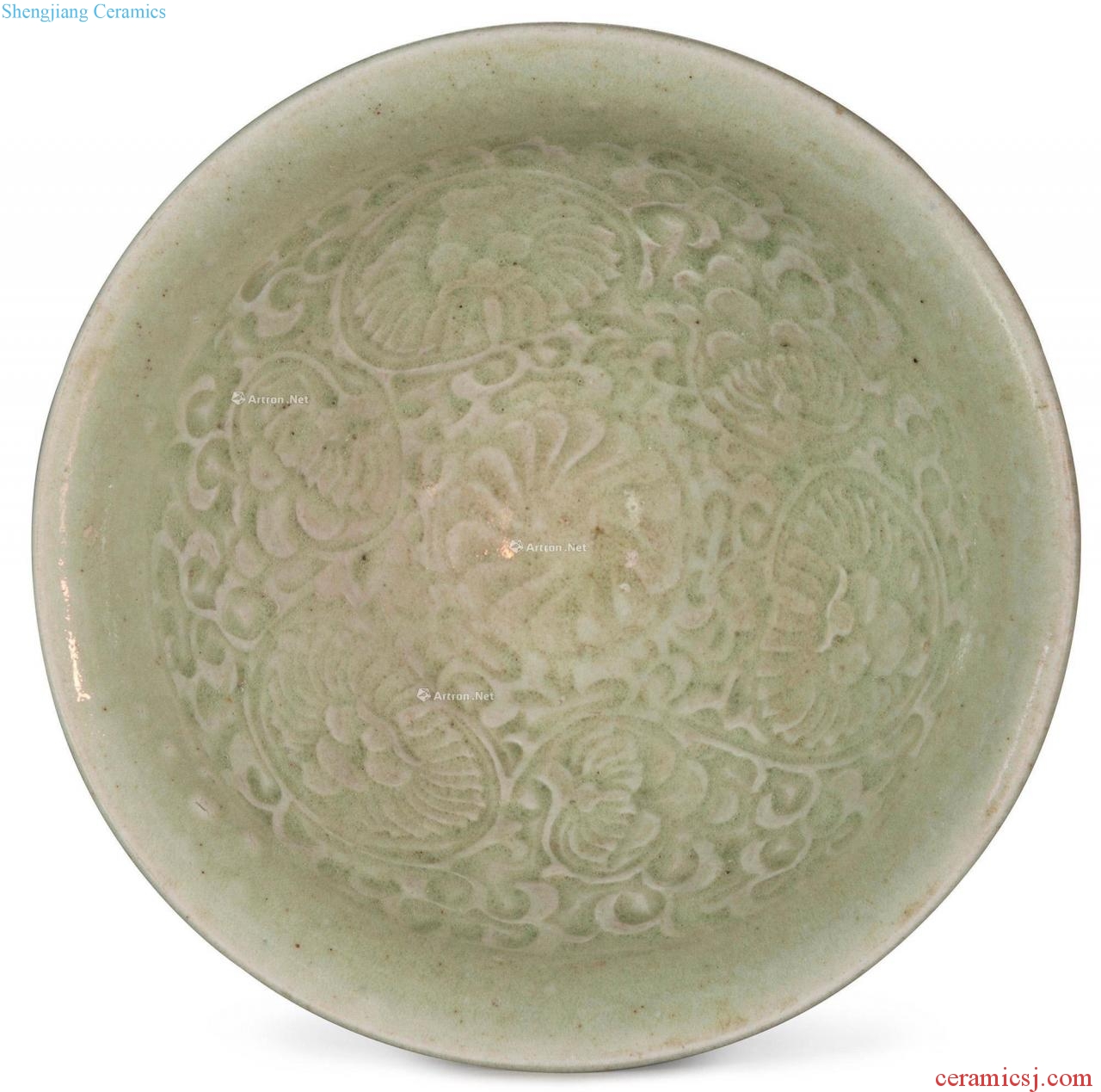 Northern song dynasty/gold Yao state kiln green glaze stamps wen dai li type small 盌 flowers