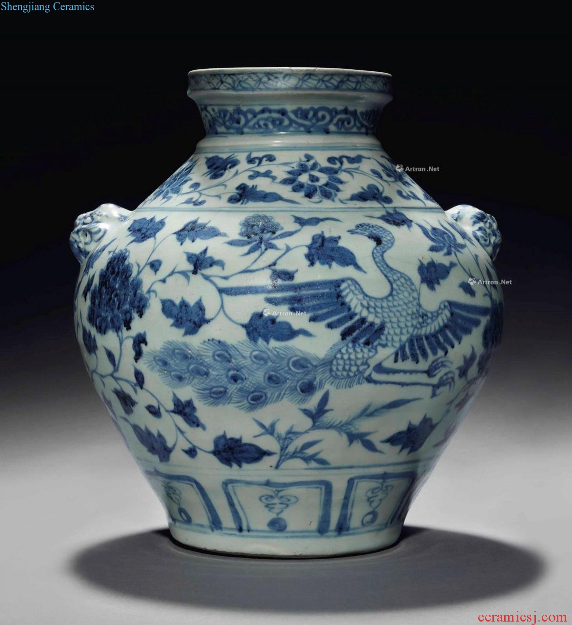 The yuan dynasty (1279-1368), A VERY RARE BLUE AND WHITE "PEACOCK" JAR, GUAN
