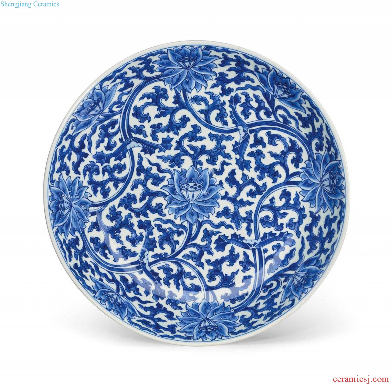 Kangxi (1662-1722), A LARGE BLUE AND WHITE "LOTUS" DISH