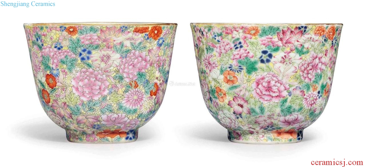Jiaqing (1796-1820), A PAIR OF FAMILLE ROSE MILLE FLEURS CUPS