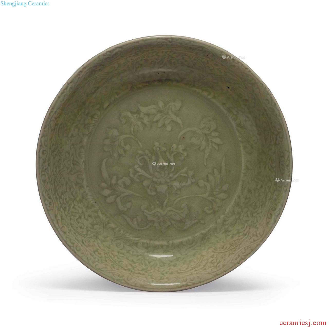 In the Ming dynasty, in the 15th century A RARE FINELY CARVED LONGQUAN CELADON DISH