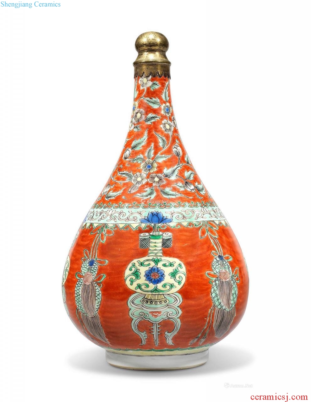 The qing emperor kangxi Coral red color antique grain bottle