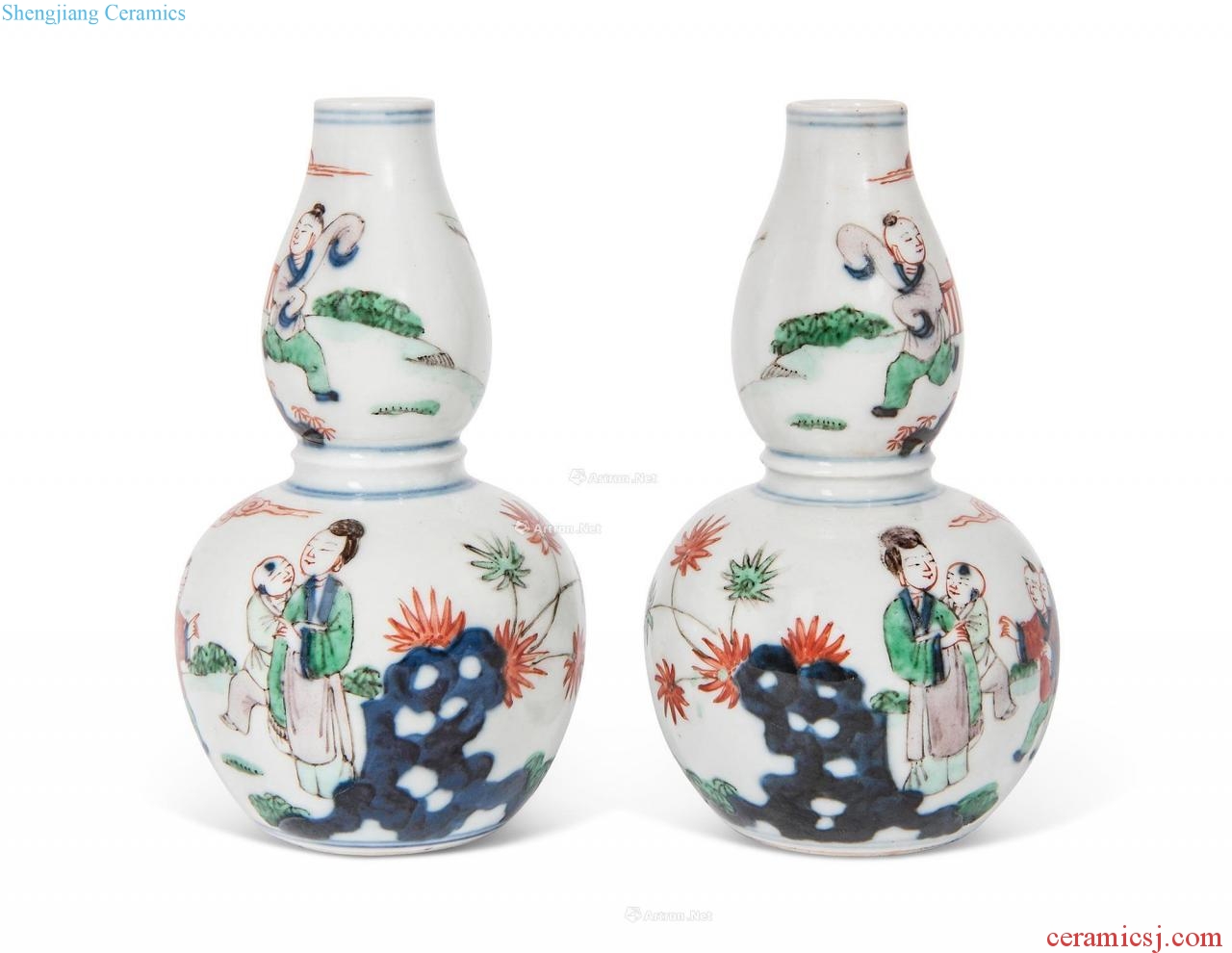 Qing 19th century colorful figure baby play gourd bottle (a)