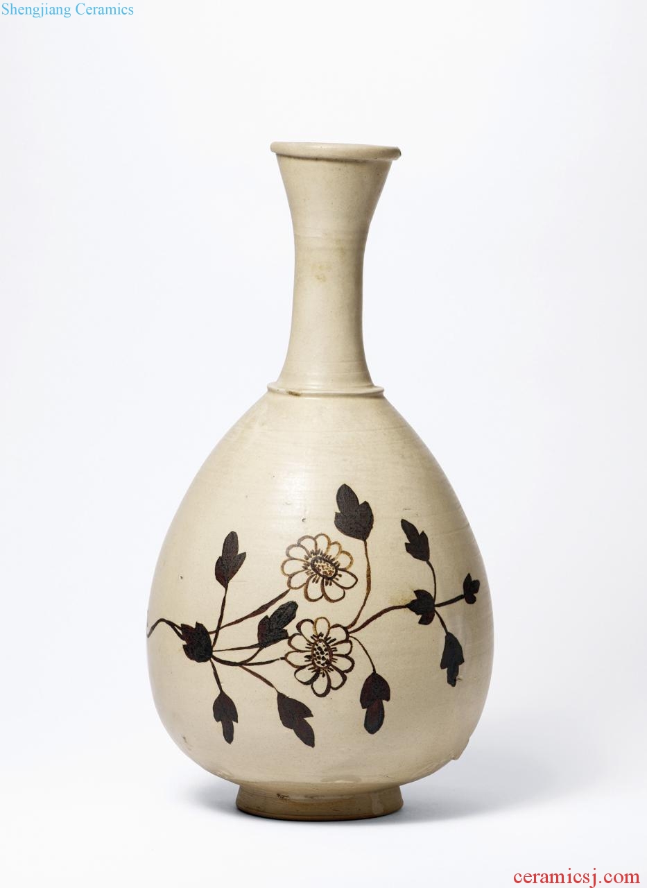 Yuan (1279-1368) magnetic state kiln water color brown chrysanthemum grain okho spring bottle