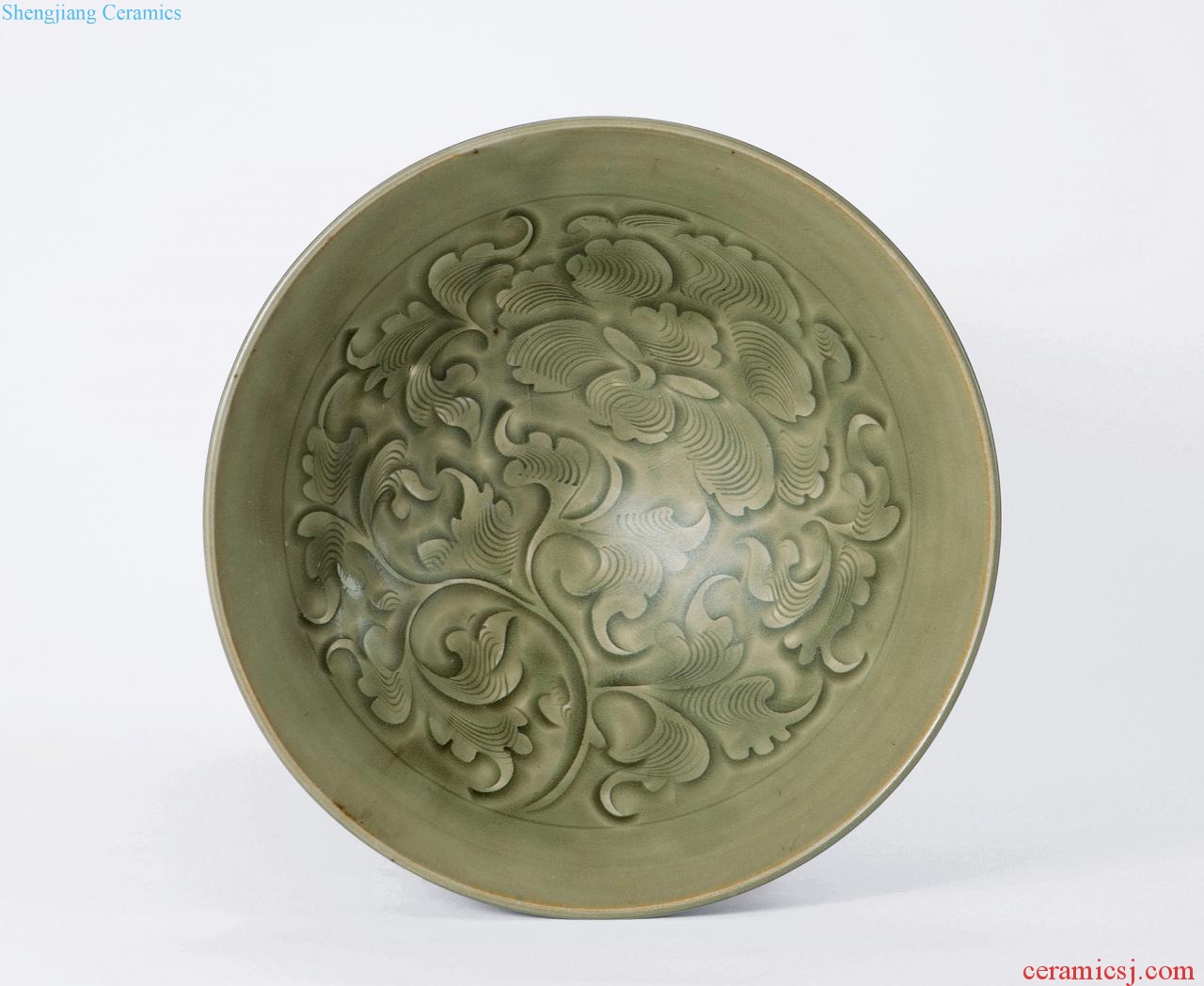 Gold/northern song dynasty (960-1234), yao state kiln green glaze score peony green-splashed bowls