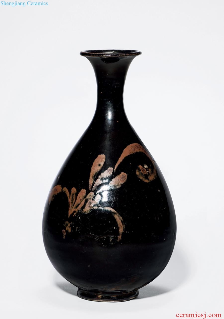 Gold/yuan (1115-1368), the black glaze color in brown flower grain okho spring bottle