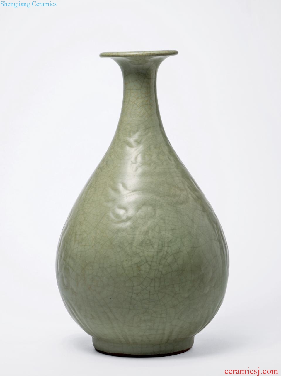 Yuan/Ming (1279-1368), longquan celadon green glaze score okho spring bottle