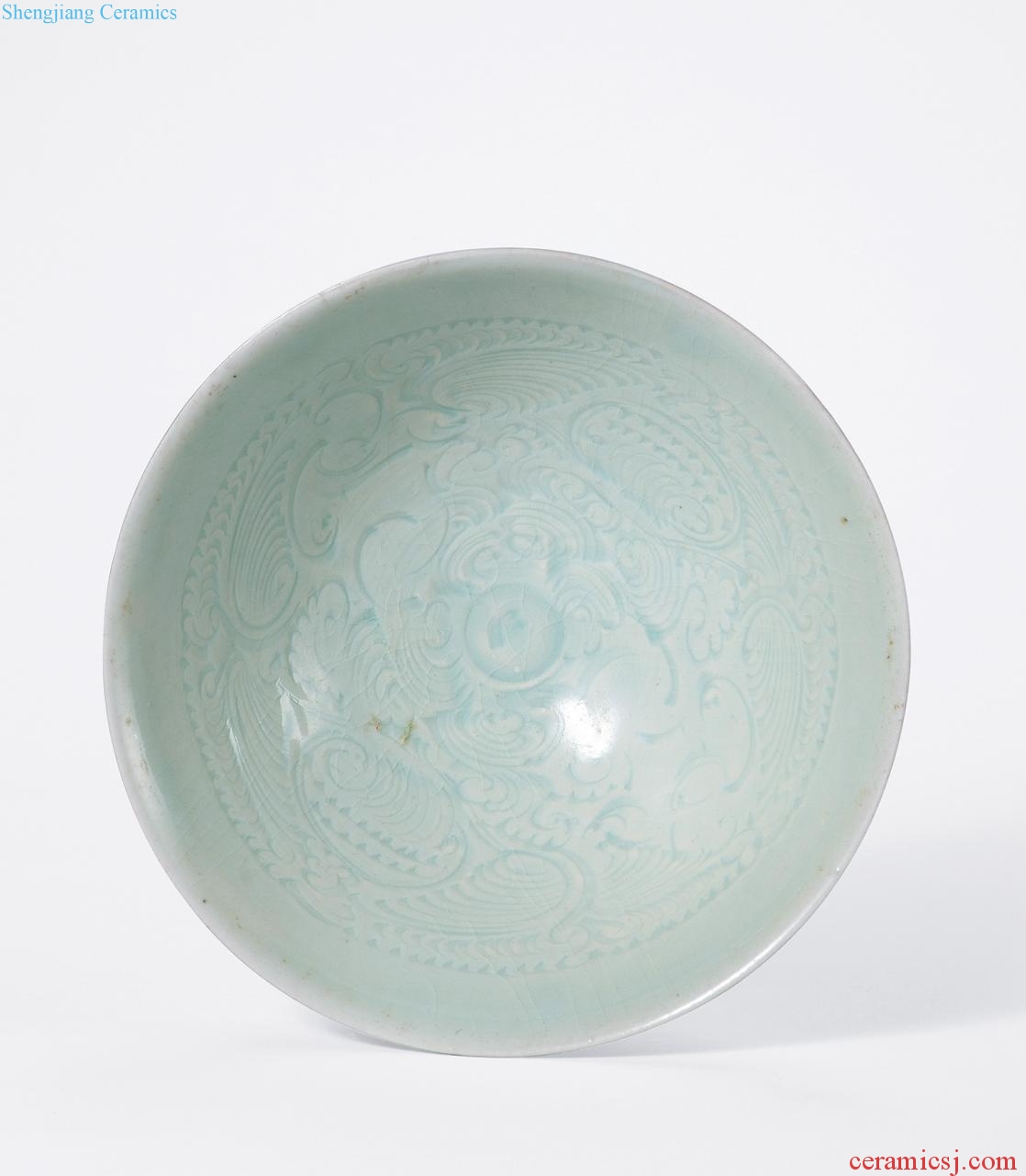Song dynasty (960-1279), green white glaze score YingXiWen bowl