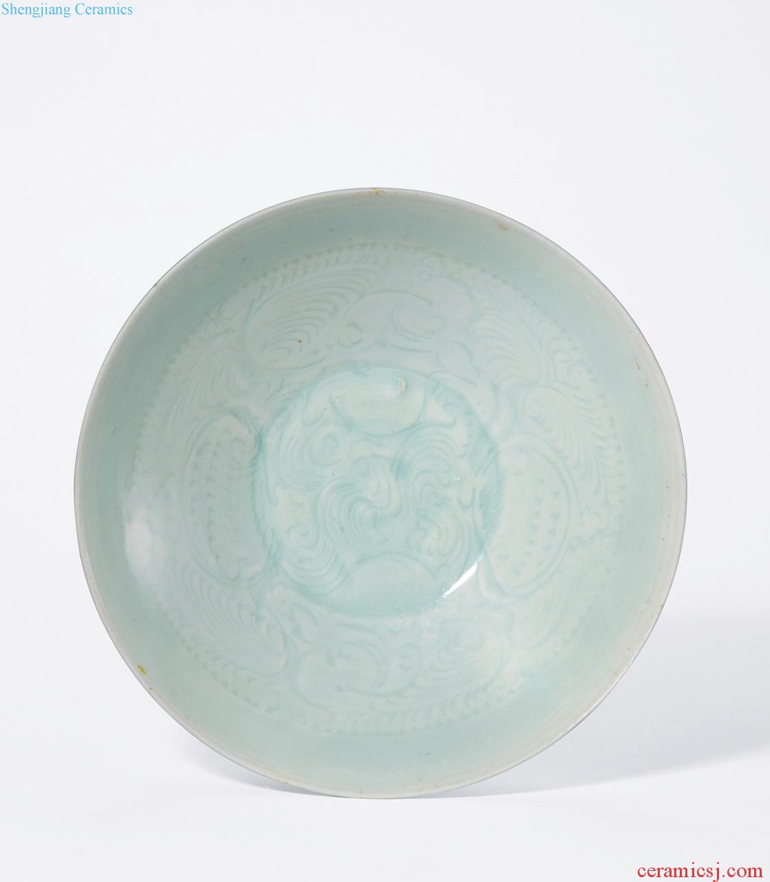 Song dynasty (960-1279), green white glaze score YingXiWen shallow bowl