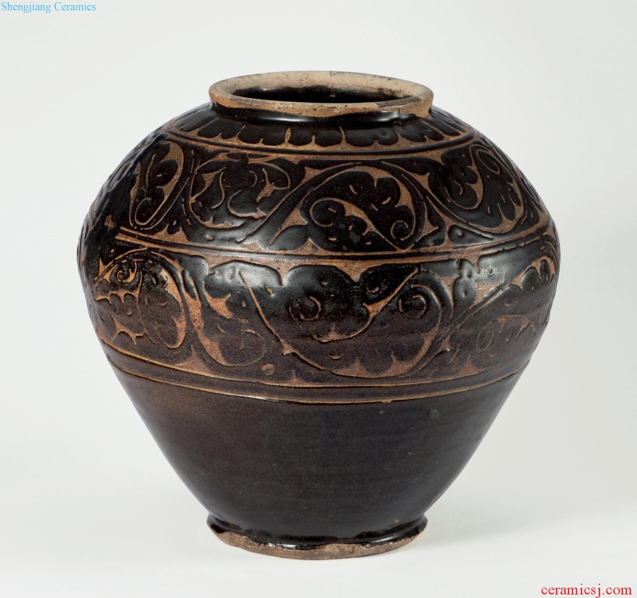 Gold/yuan Stuck between black glaze flower grain big pot
