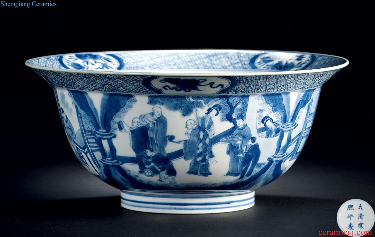 The qing emperor kangxi Blue and white figure bowl of west chamber