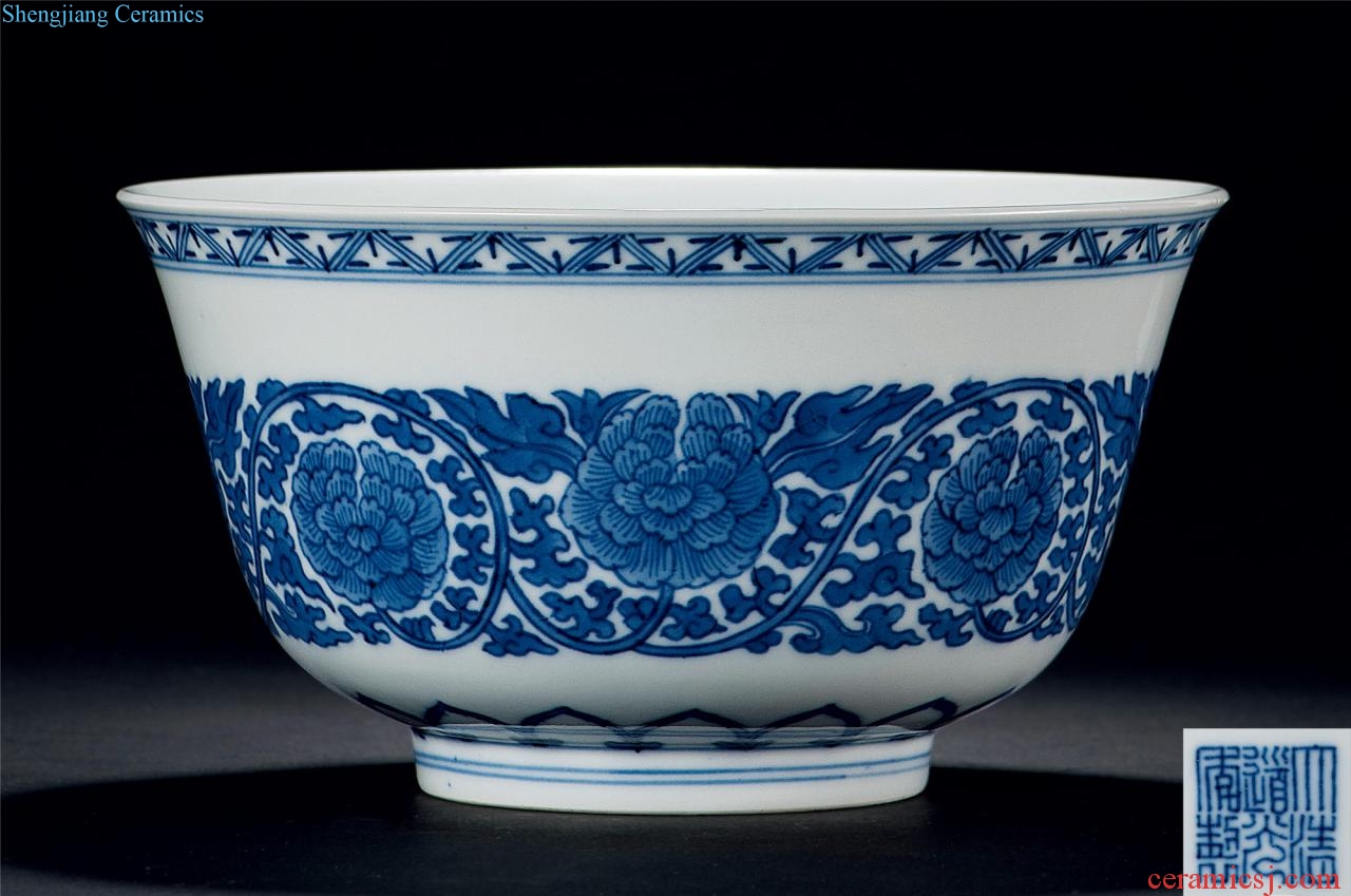 Qing daoguang Blue and white peony green-splashed bowls
