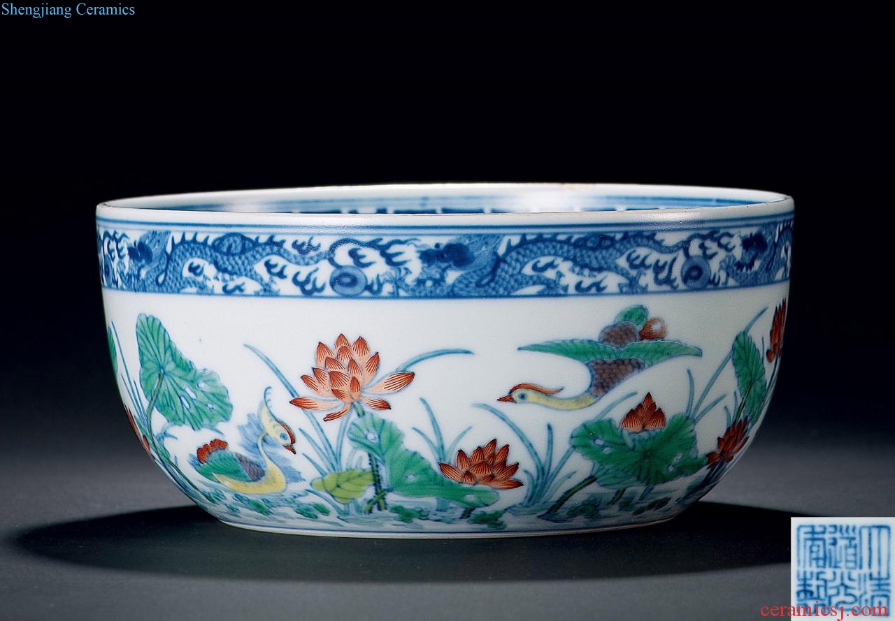 Qing daoguang bucket color lotus pond mandarin duck dishes