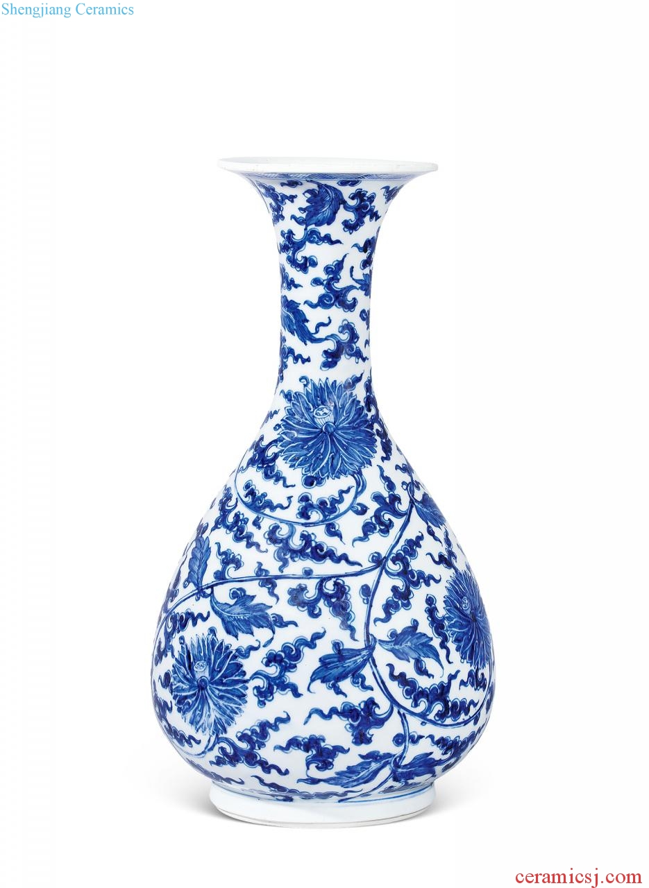 The qing emperor kangxi Blue and white lotus flower grain okho spring bottle