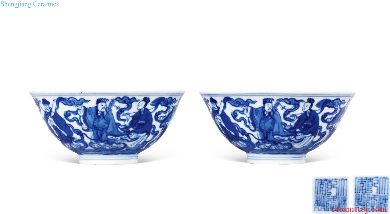 Qing qianlong Blue and white the eight immortals birthday chart bowl (a)