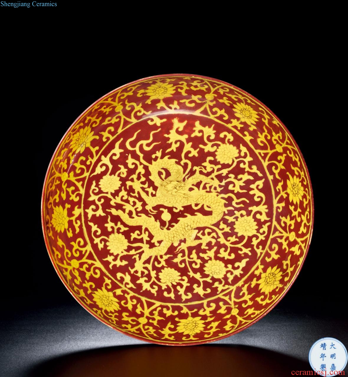Ming jiajing Red color rehmannia YunLongWen plate