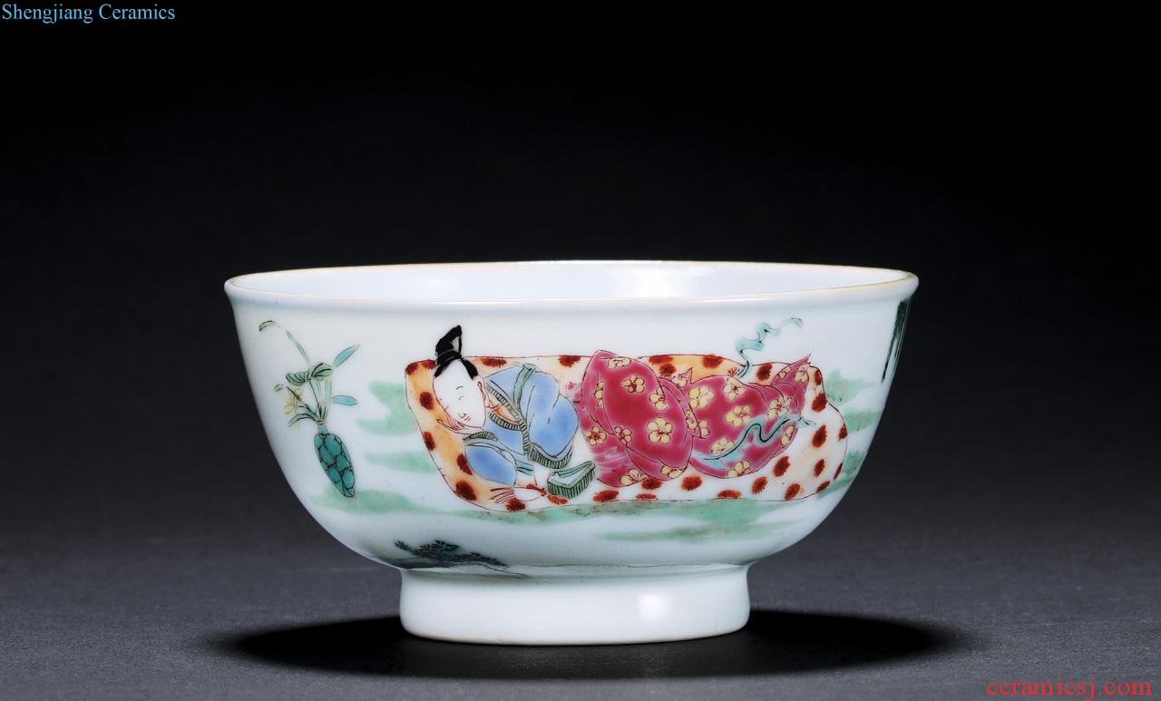 Qing yongzheng pastel ladies green-splashed bowls