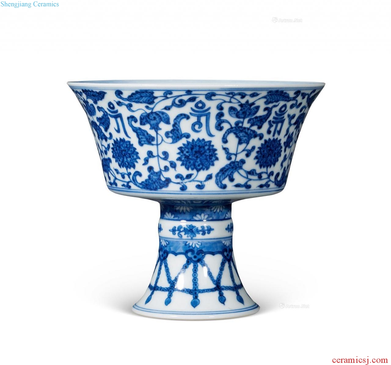 Mid qing Blue and white Sanskrit footed bowl