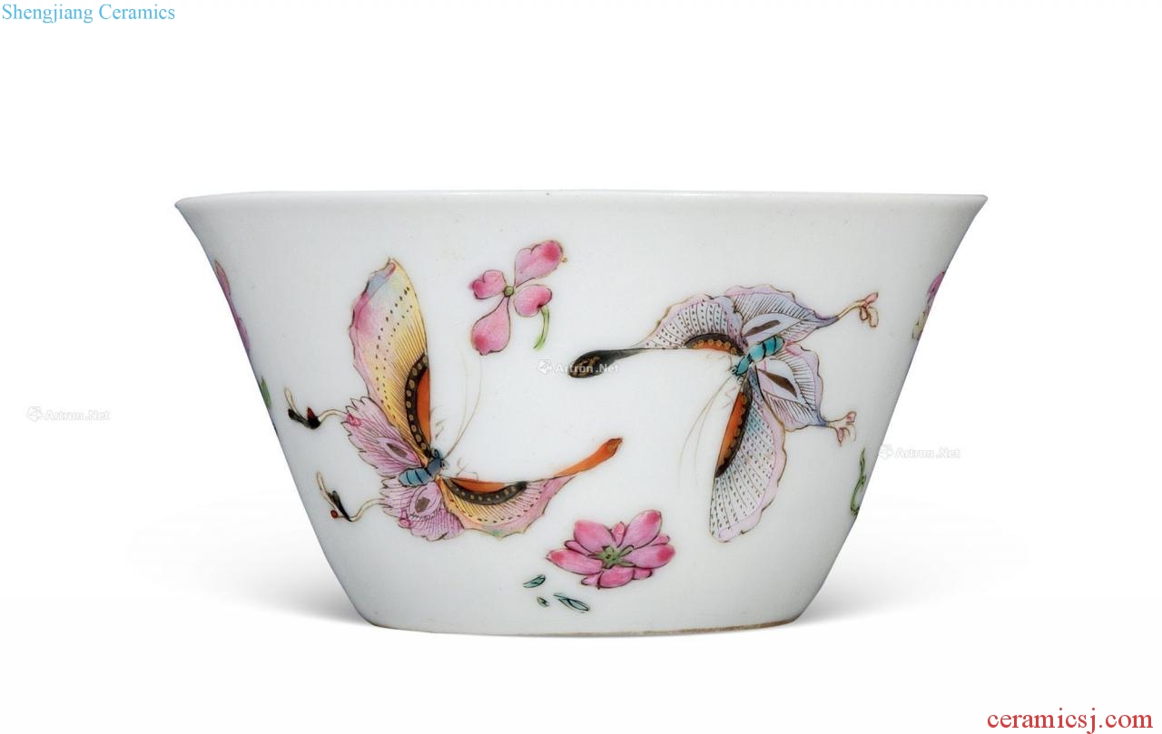 Qing qianlong pastel flowers butterfly tattoo cup